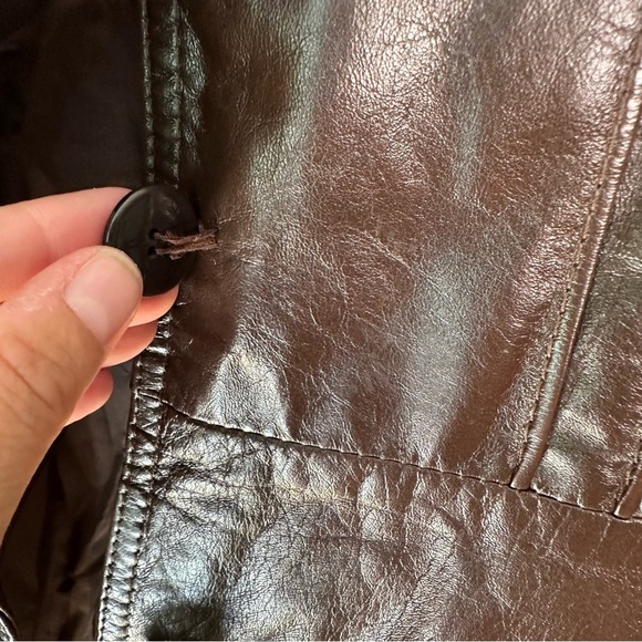 Avant Garde | Vintage Brown Button Down Leather Trench Coat - Picture 9 of 12